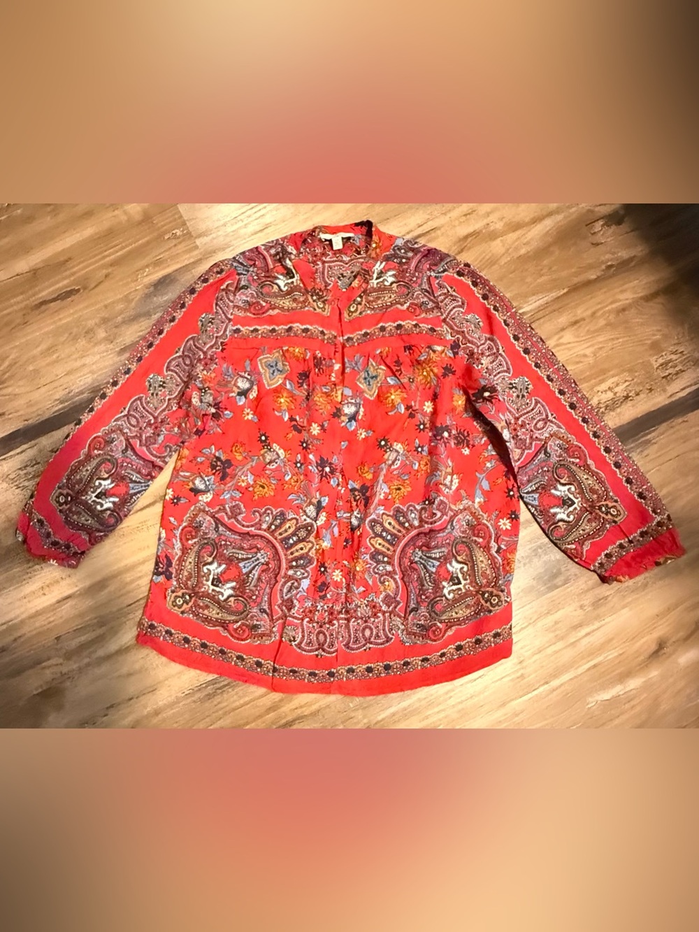Lucky Brand Red Paisley & Floral Button-Up Blouse